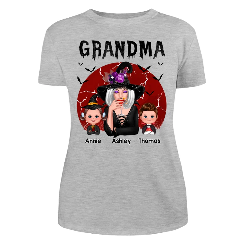 Halloween Cracked Moon Grandma With Grandkids Personalized Shirt - Image 10