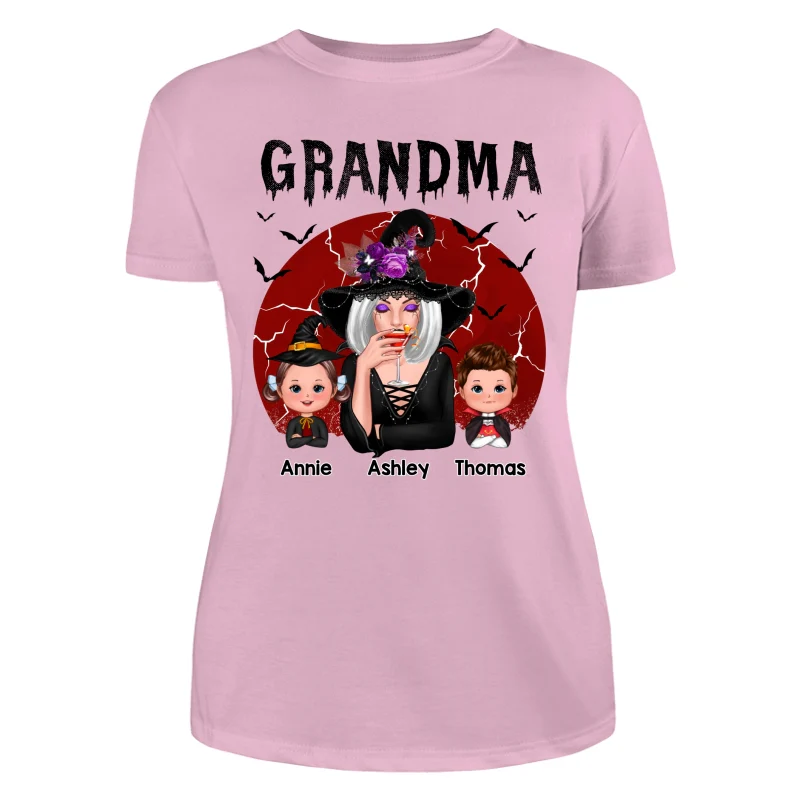 Halloween Cracked Moon Grandma With Grandkids Personalized Shirt - Image 11