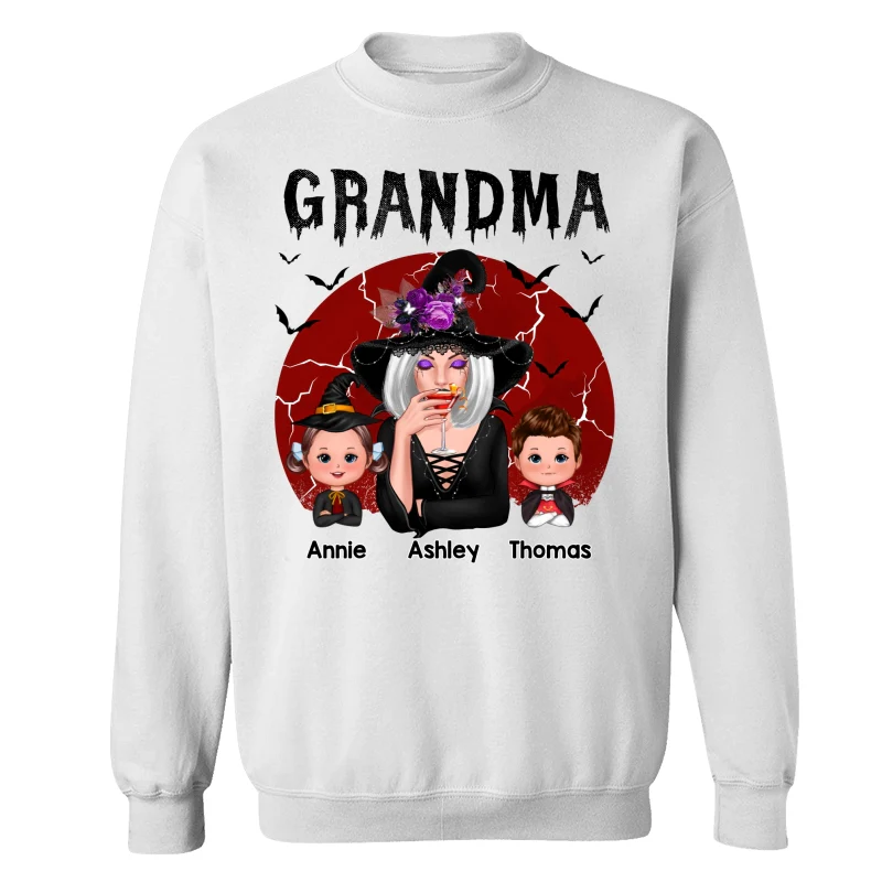 Halloween Cracked Moon Grandma With Grandkids Personalized Shirt - Image 17