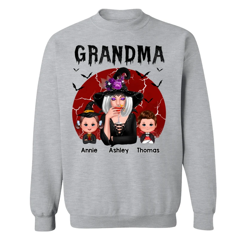 Halloween Cracked Moon Grandma With Grandkids Personalized Shirt - Image 18