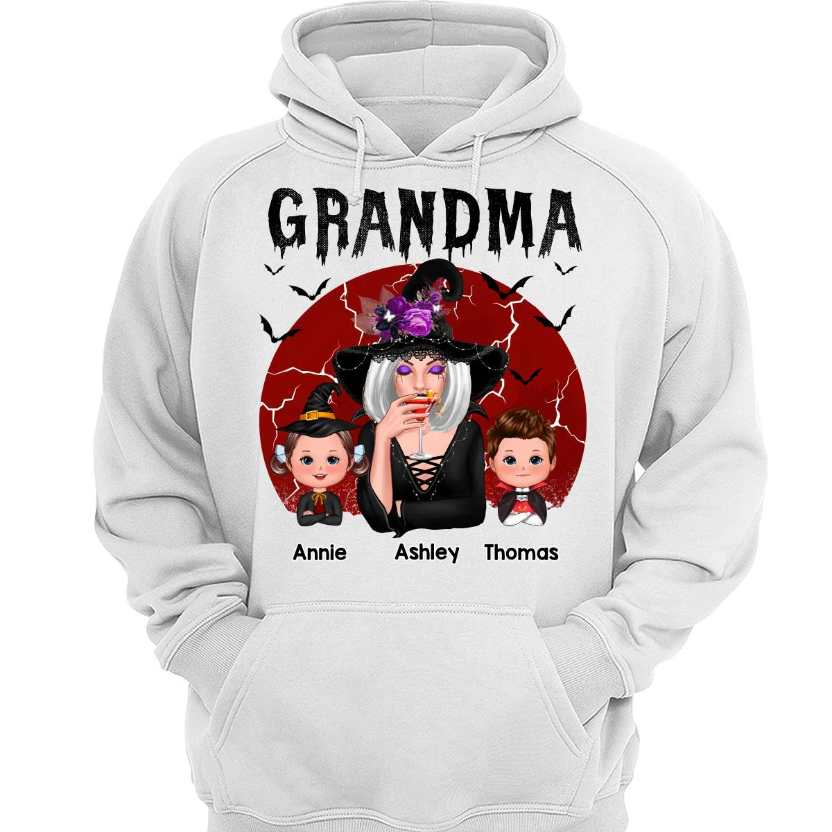 Halloween Cracked Moon Grandma With Grandkids Personalized Shirt - Image 3