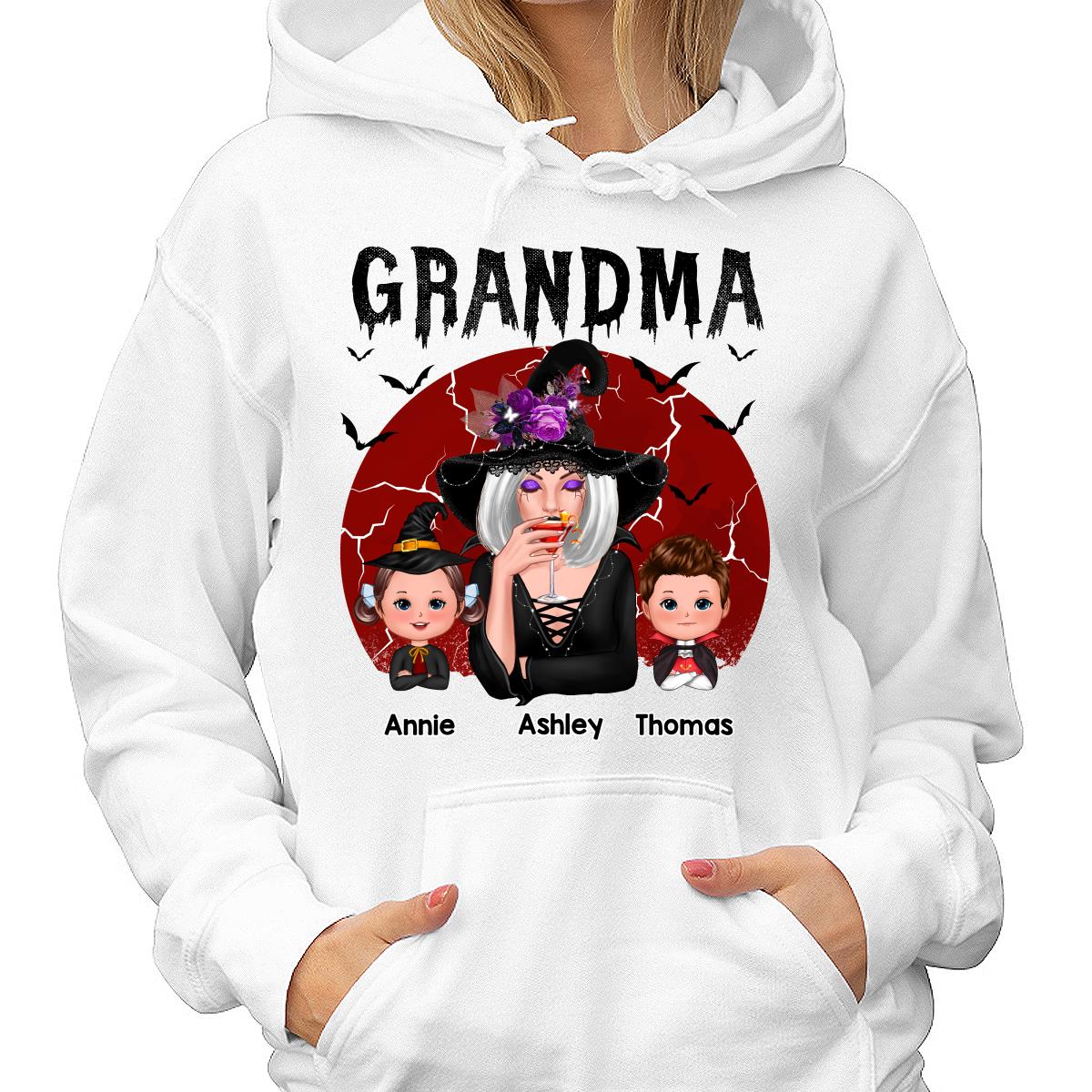 Halloween Cracked Moon Grandma With Grandkids Personalized Shirt - Image 4