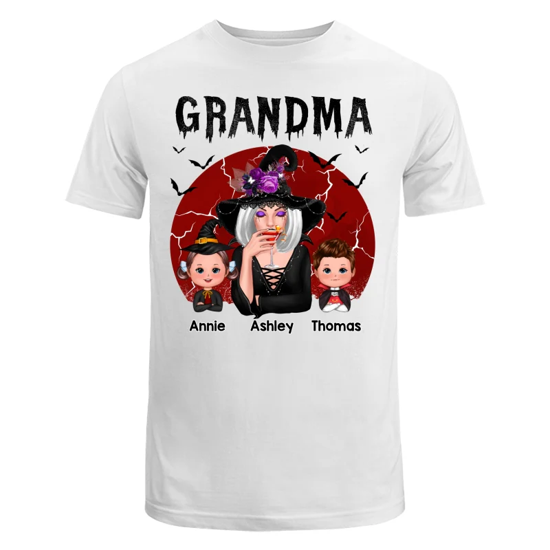 Halloween Cracked Moon Grandma With Grandkids Personalized Shirt - Image 5