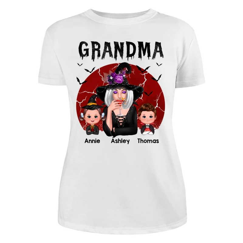 Halloween Cracked Moon Grandma With Grandkids Personalized Shirt - Image 9
