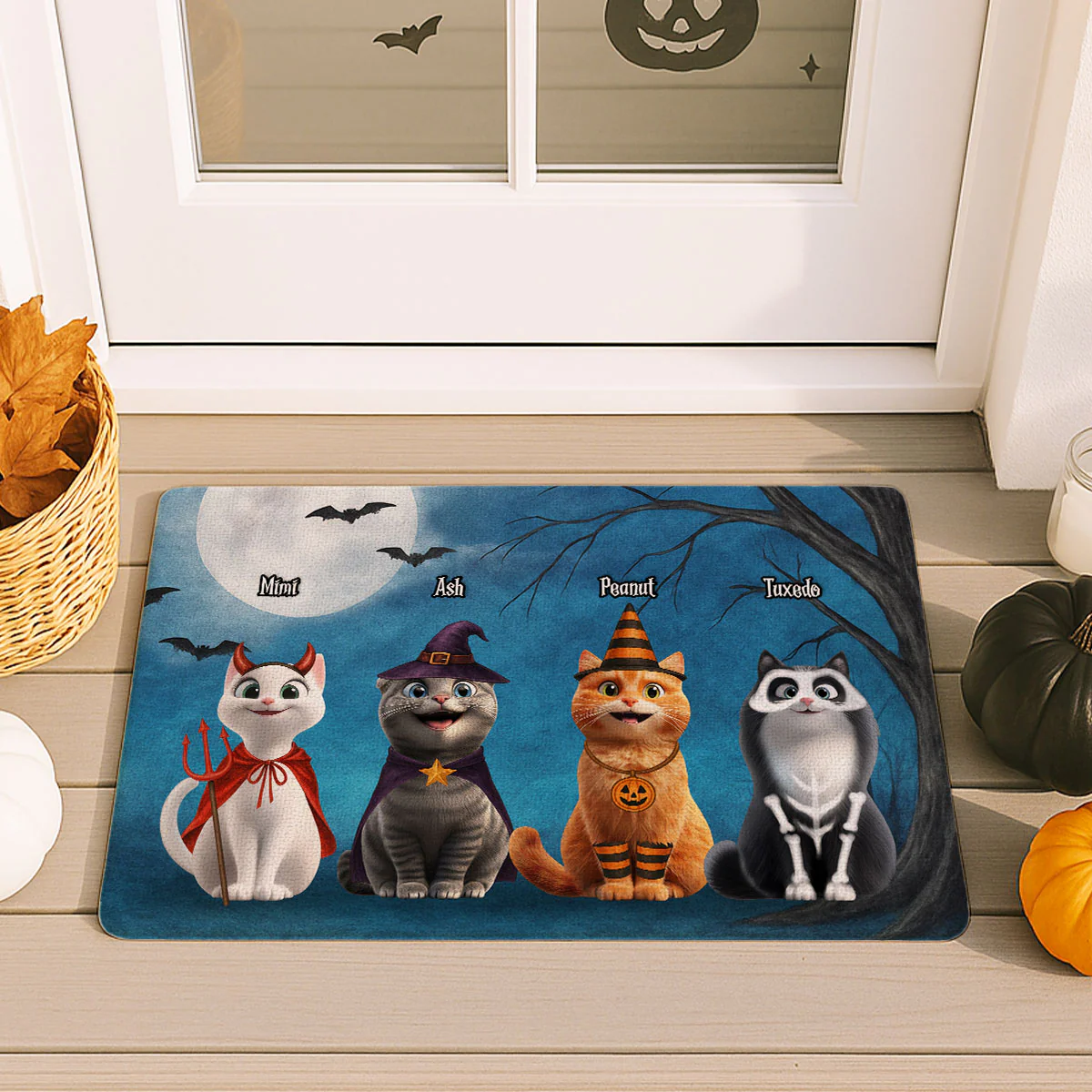 Halloween Cute Cats Sitting in the Moon Light Personalized Doormat, Halloween Decor for Cat Lovers - Image 10