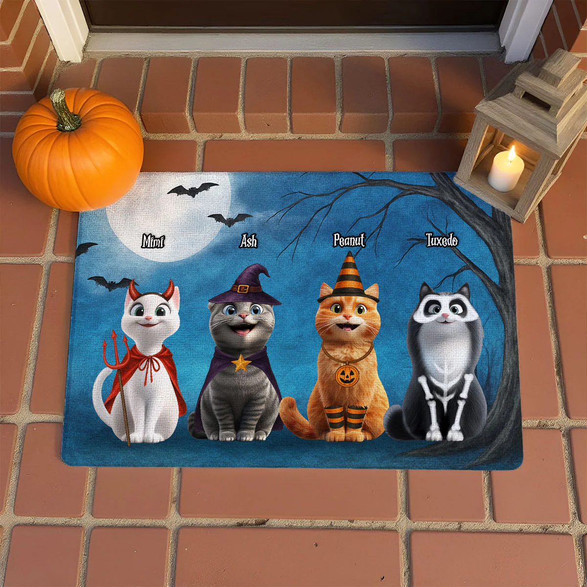 Halloween Cute Cats Sitting in the Moon Light Personalized Doormat, Halloween Decor for Cat Lovers - Image 11