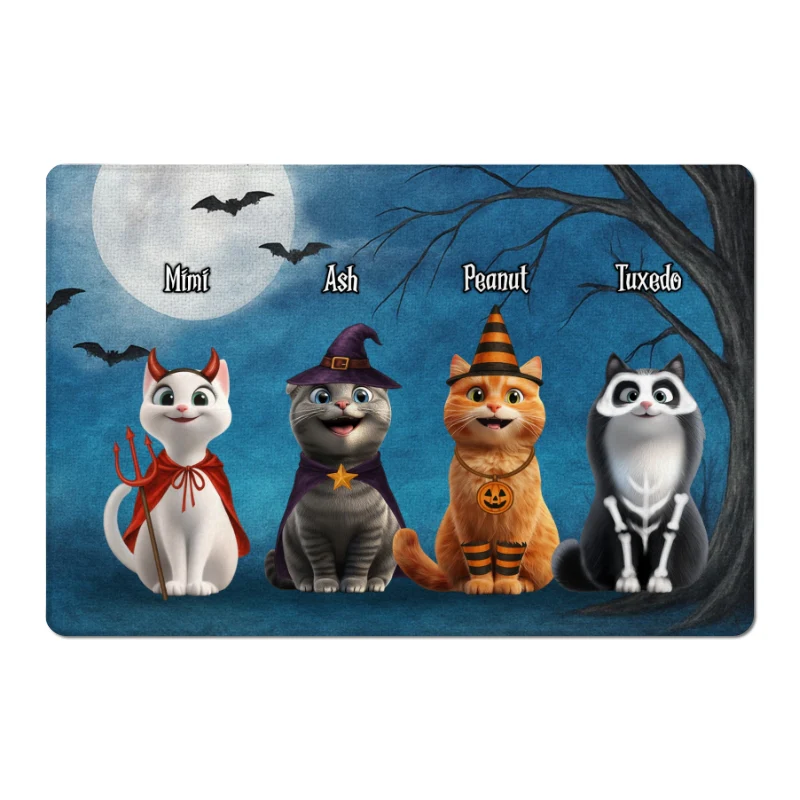 Halloween Cute Cats Sitting in the Moon Light Personalized Doormat, Halloween Decor for Cat Lovers - Image 14