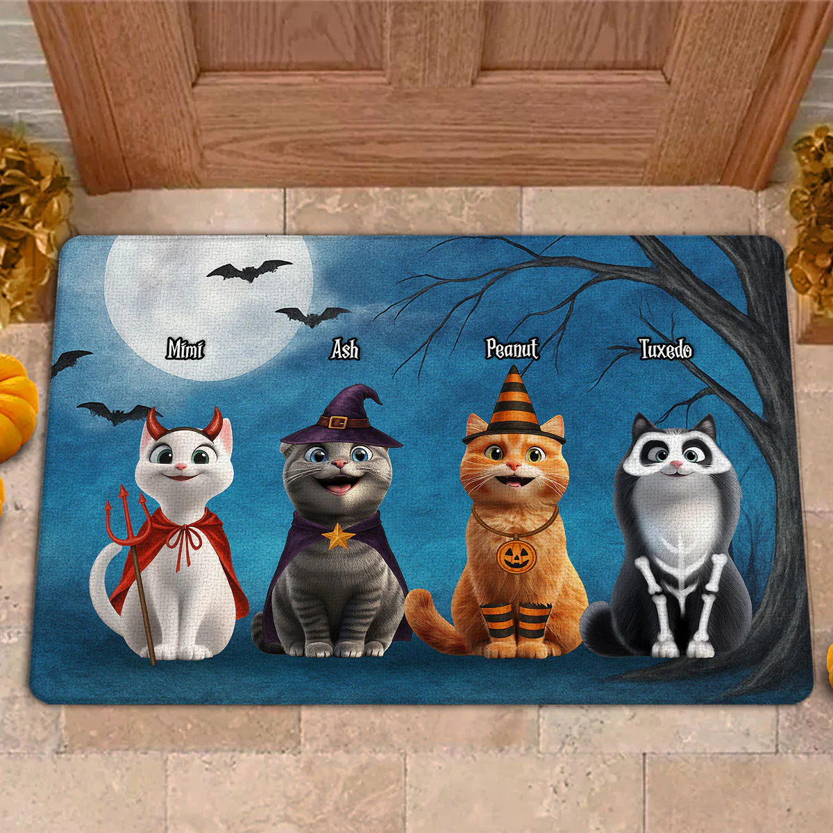 Halloween Cute Cats Sitting in the Moon Light Personalized Doormat, Halloween Decor for Cat Lovers - Image 3