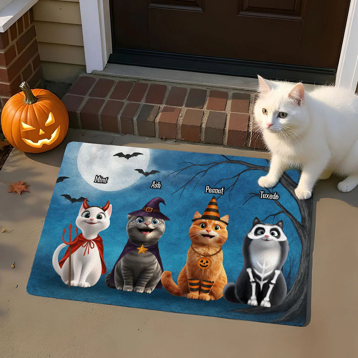 Halloween Cute Cats Sitting in the Moon Light Personalized Doormat, Halloween Decor for Cat Lovers - Image 5
