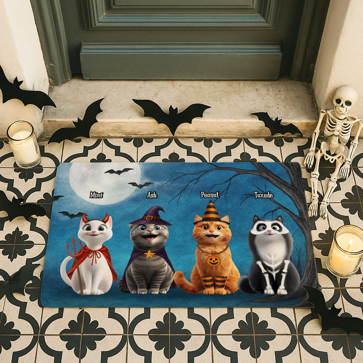 Halloween Cute Cats Sitting in the Moon Light Personalized Doormat, Halloween Decor for Cat Lovers - Image 6