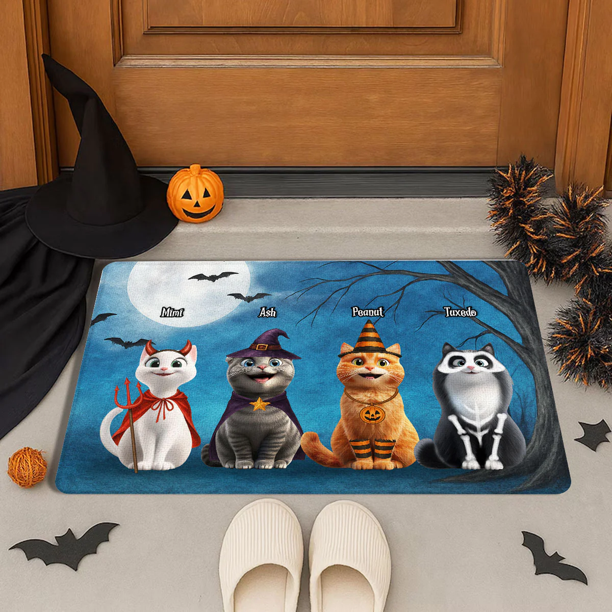 Halloween Cute Cats Sitting in the Moon Light Personalized Doormat, Halloween Decor for Cat Lovers - Image 7