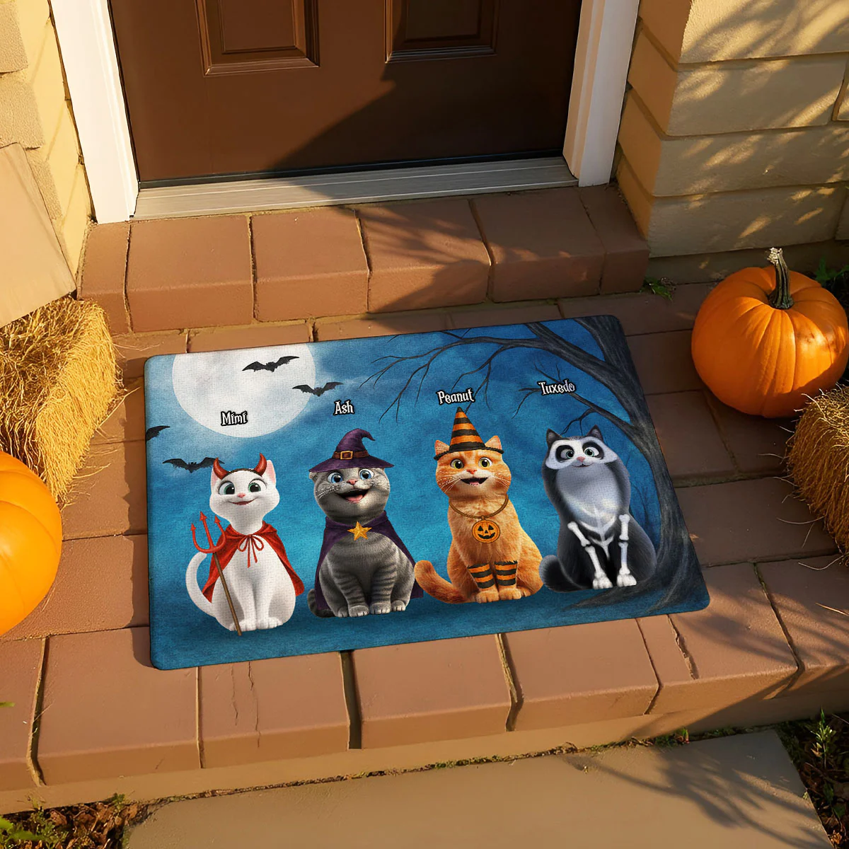 Halloween Cute Cats Sitting in the Moon Light Personalized Doormat, Halloween Decor for Cat Lovers - Image 8