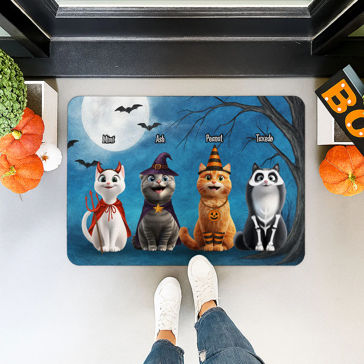 Halloween Cute Cats Sitting in the Moon Light Personalized Doormat, Halloween Decor for Cat Lovers - Image 9