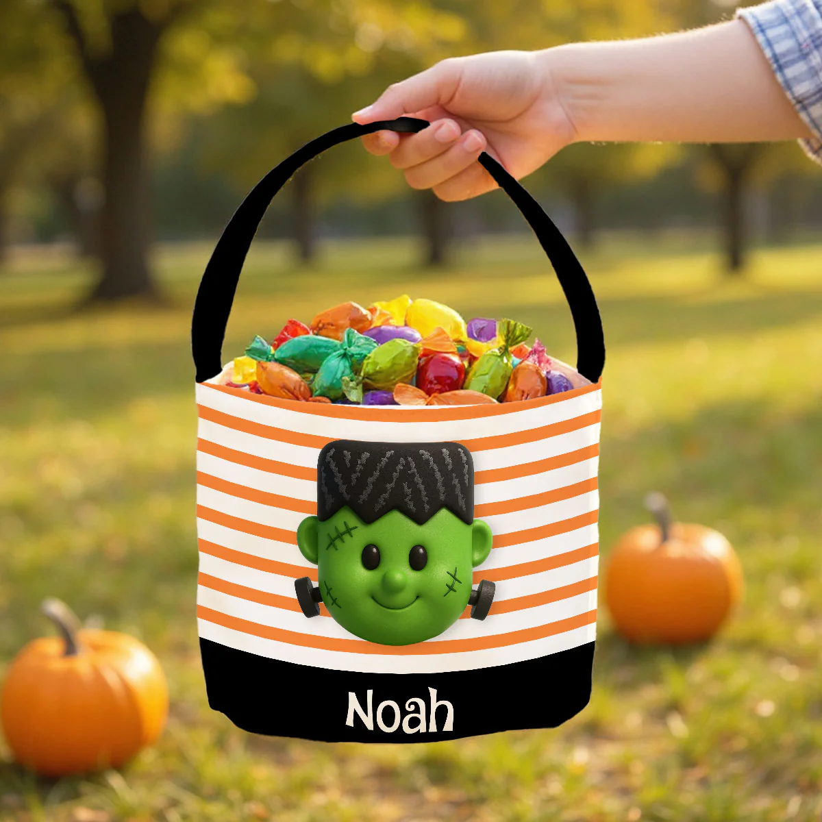 Halloween Cute Characters Personalized Trick or Treat Basket for Kids, Gift for Daughter, Son, Grandkids - Image 3