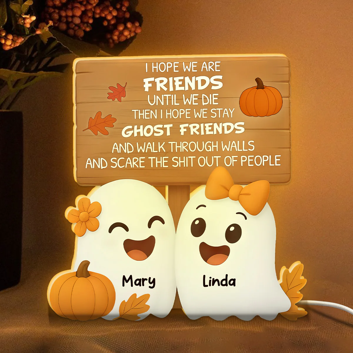 Halloween Cute Funny Boo Ghost Besties Personalized LED Light Box, Halloween Gift For Besties - Image 3