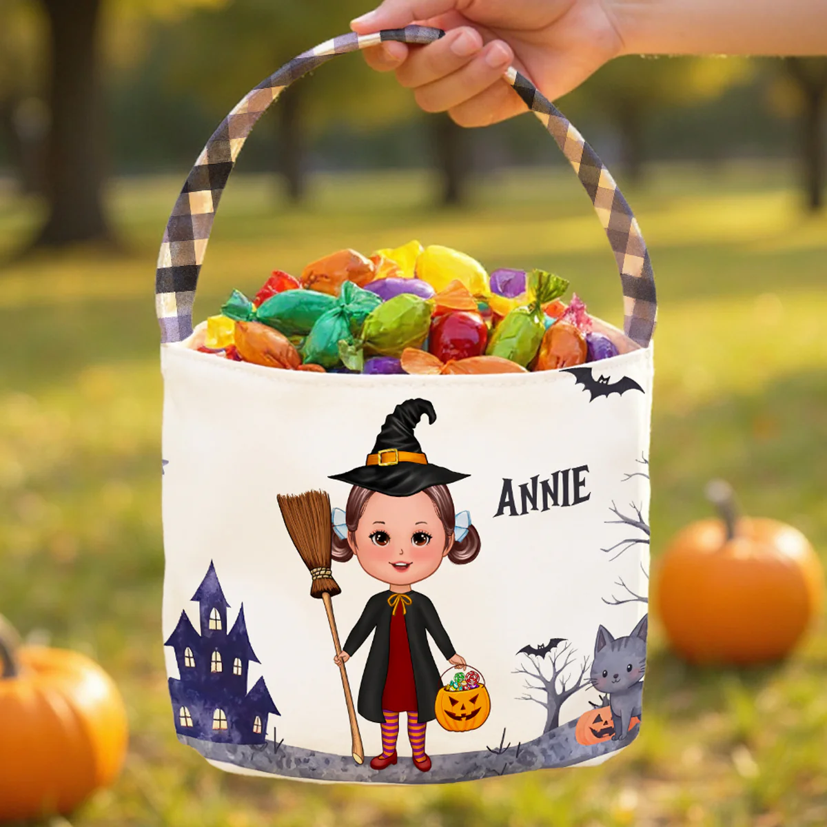 Halloween Cute Kids Characters Personalized Trick or Treat Basket, Gift for Daughter, Son, Grandkids - Image 2