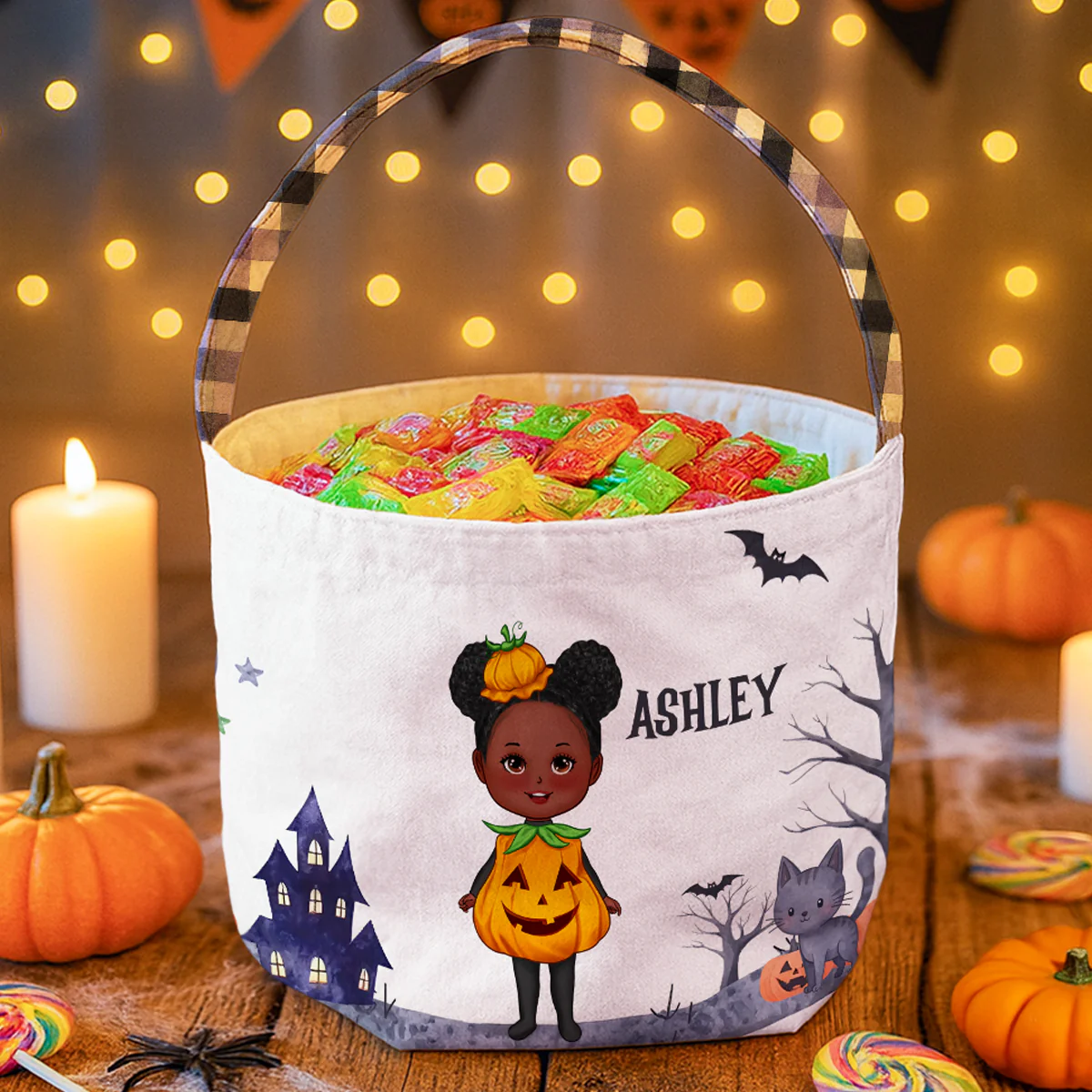Halloween Cute Kids Characters Personalized Trick or Treat Basket, Gift for Daughter, Son, Grandkids - Image 4