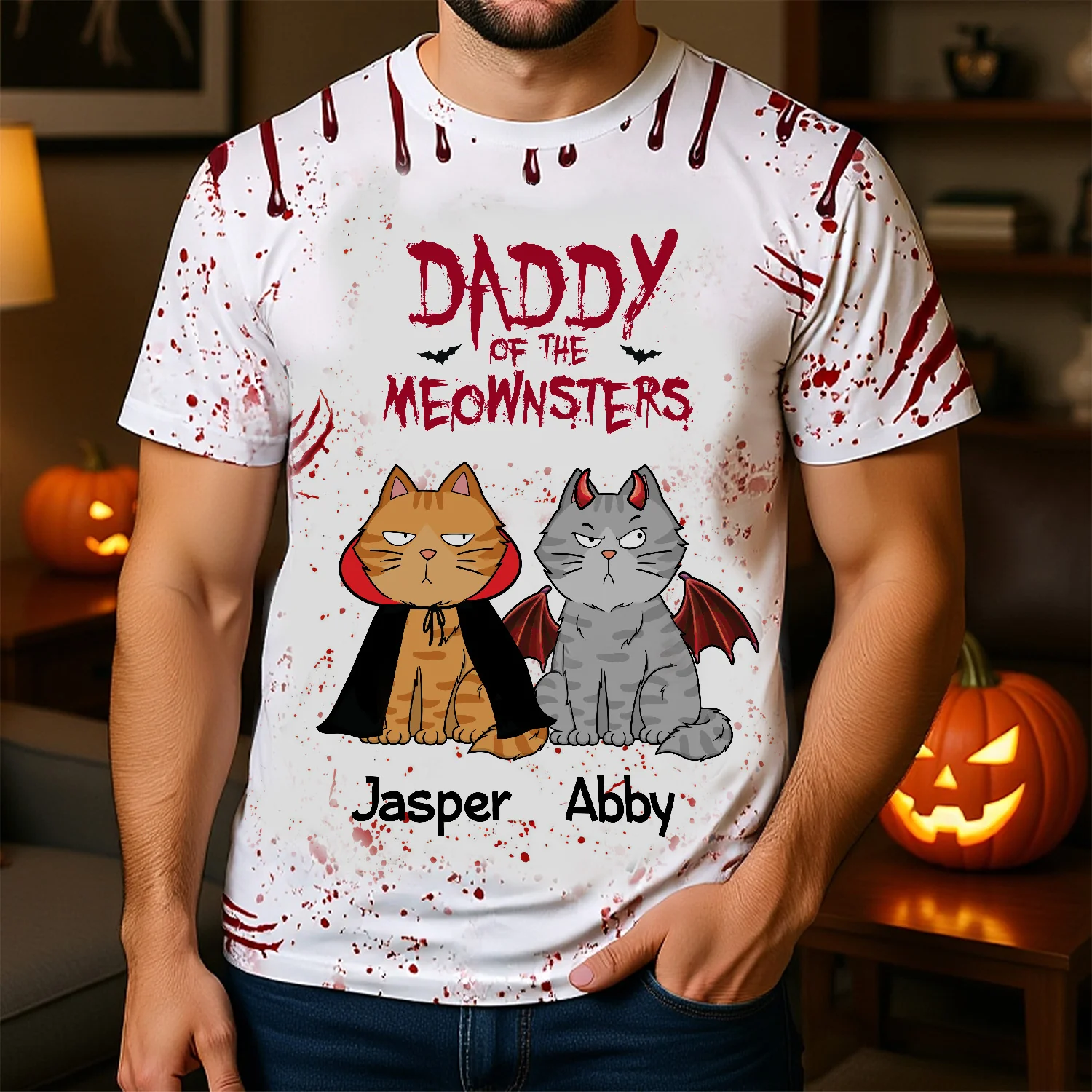 Spooky Halloween Daddy Mommy Of The Monsters Cats Personalized Shirt, Unique Halloween Costume For Cat Lovers, Cat Dad, Cat Mom