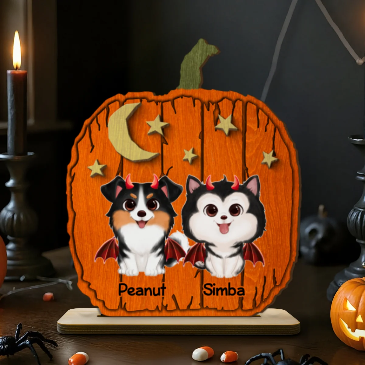 Halloween Dog Pumpkin Shaped Personalized 2-Layer Standing Wooden Plaque - Image 13