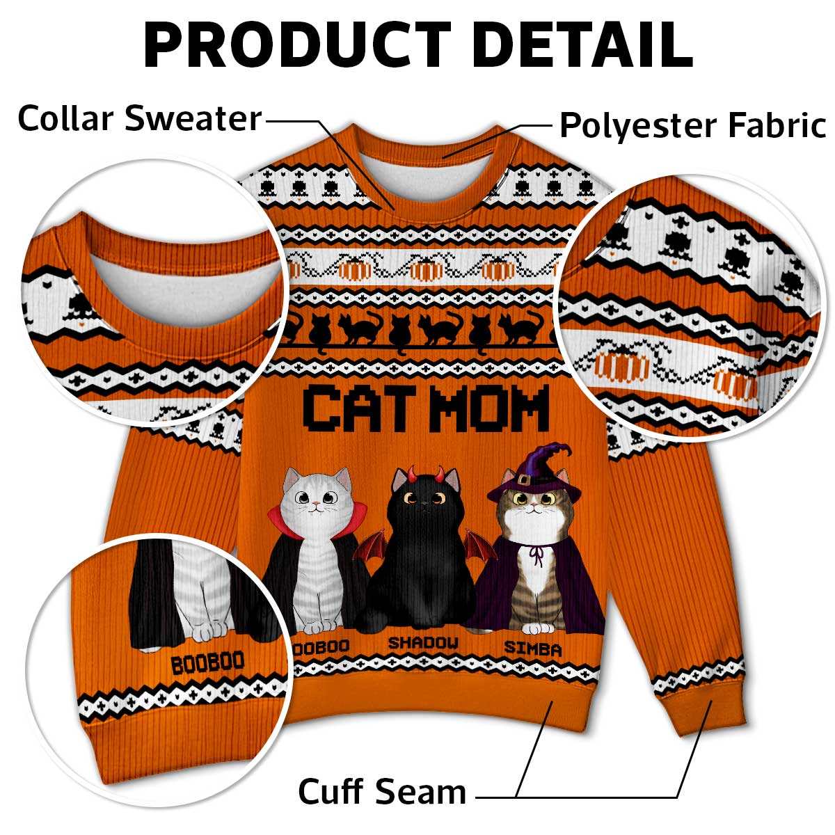Halloween Fall Cozy Vibe Cat Mom Pattern Personalized Sweatshirt, Unique Gift For Cat Mom - Image 4