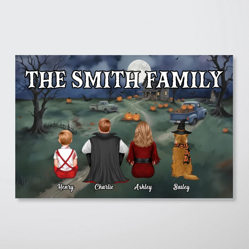 Halloween Family Back View Sitting Personalized Poster - Image 8