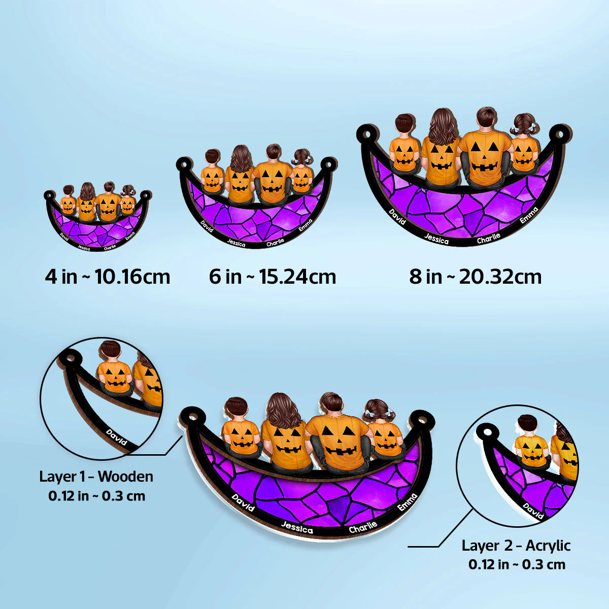 Halloween Family On Moon Personalized Suncatcher, Halloween Decoration - Image 8