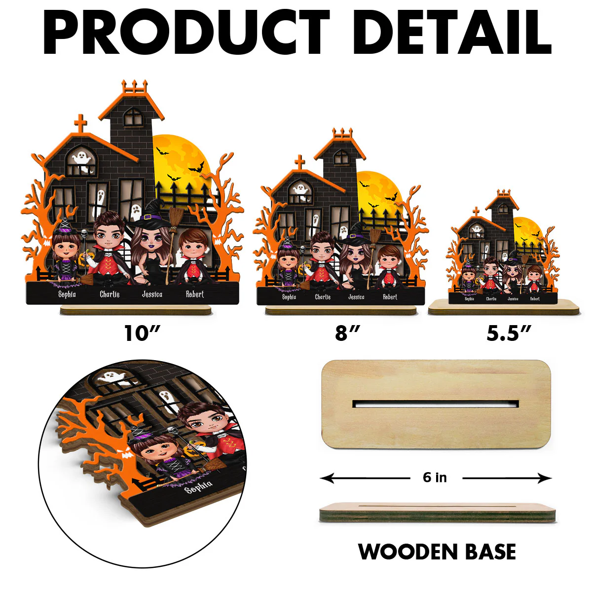 Halloween Family Sitting Haunted House Personalized 2-Layer Standing Wooden Plaque - Image 6