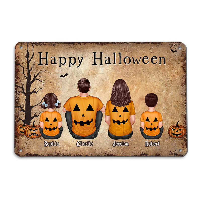 Halloween Family Sitting Personalized Metal Sign, Halloween Decoration - Image 2