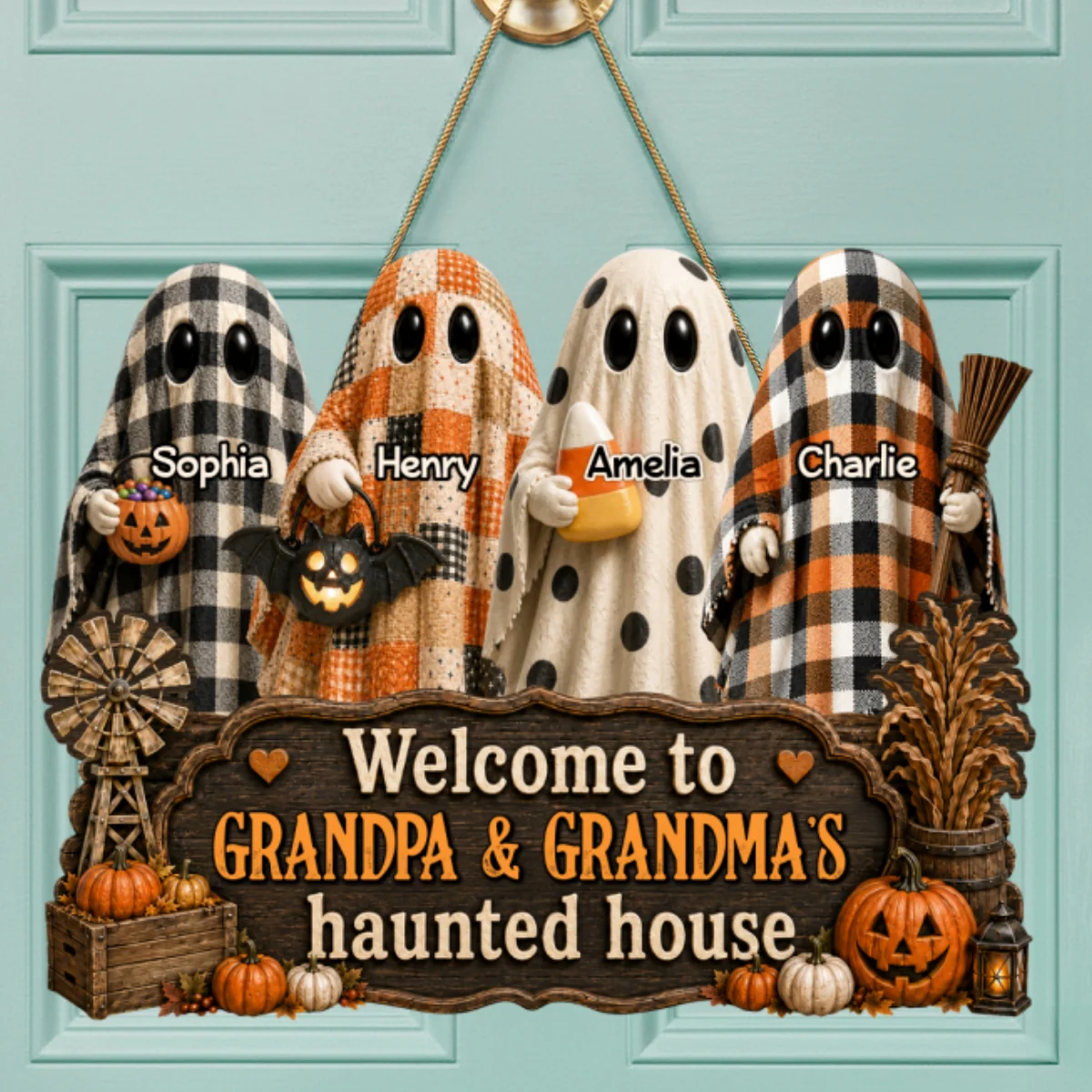 Halloween Farmhouse Style Welcome To Grandma Grandpa Haunted House - Personalized Wood Sign - Halloween Decoration For Grandparents - Image 8