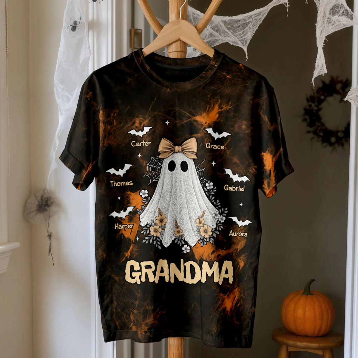 Halloween Faux Lace Pattern Boo Grandma Personalized Shirt - Image 7