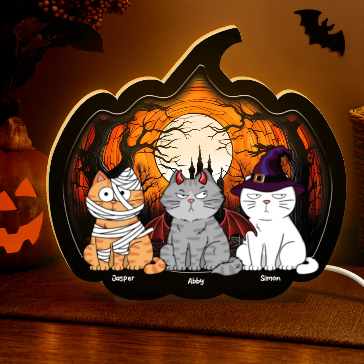 Halloween Funny Cat Pumpkin Shaped Personalized Light Box - Image 7