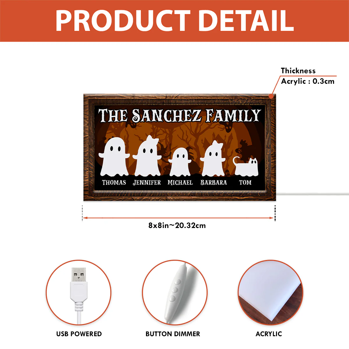 Halloween Ghost Family Tabletop Tiered Tray Decor Personalized LED Light Box - Image 5