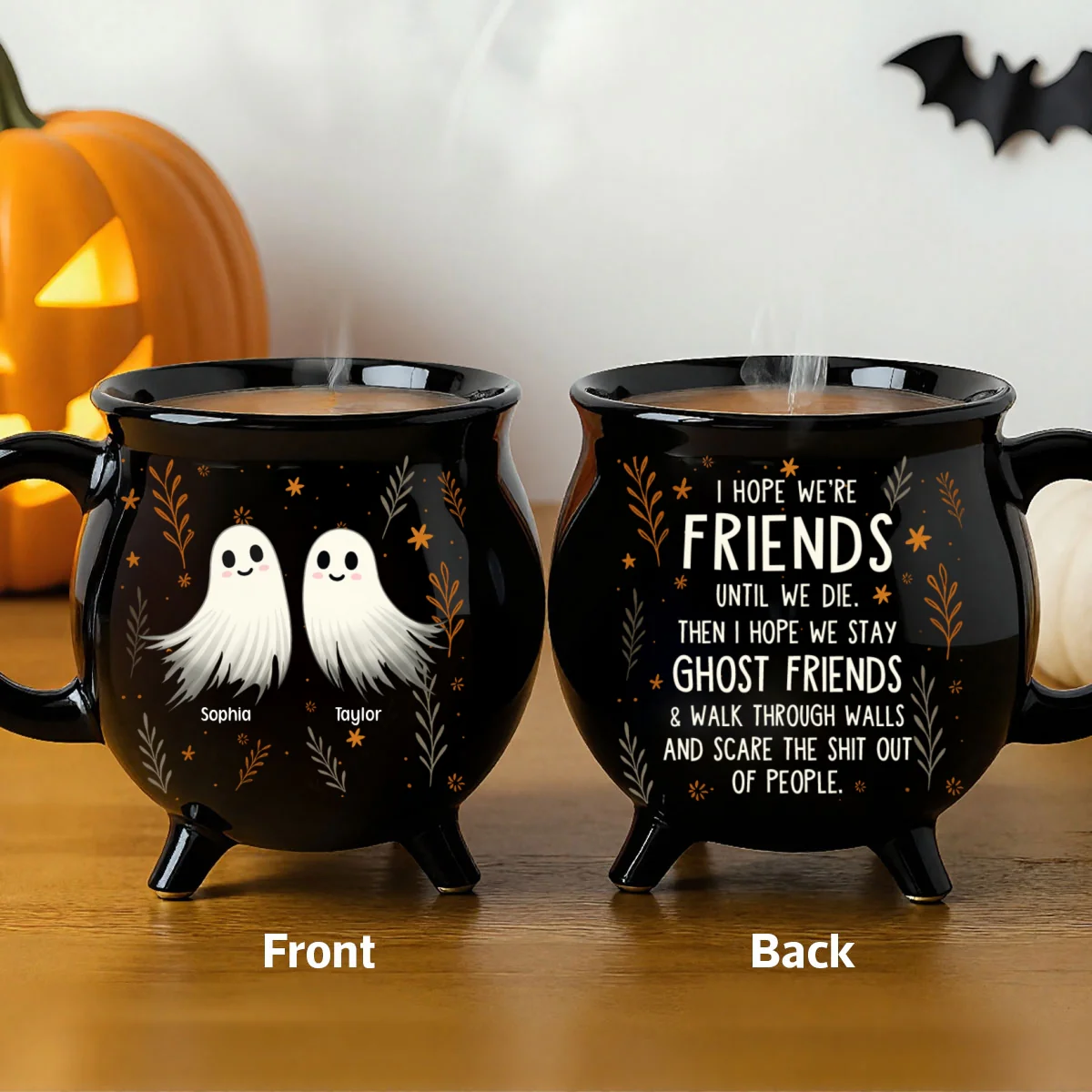 Halloween Ghost Friends Besties Personalized Ceramic Cauldron Mug - Image 8
