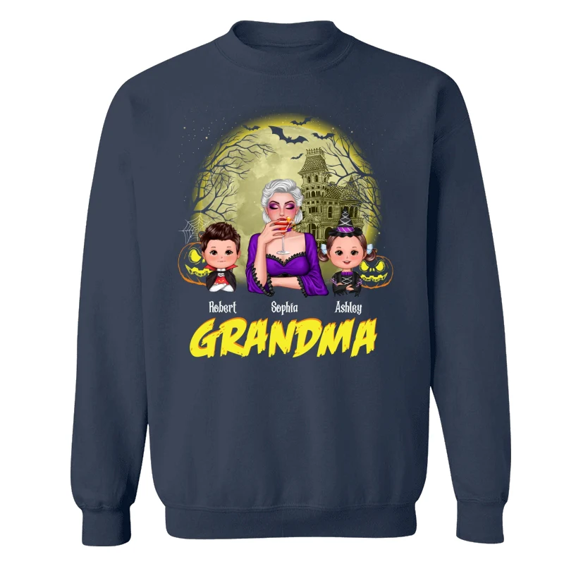 Halloween Glow Yellow Moon Grandma Mom Kids Personalized Shirt - Image 15
