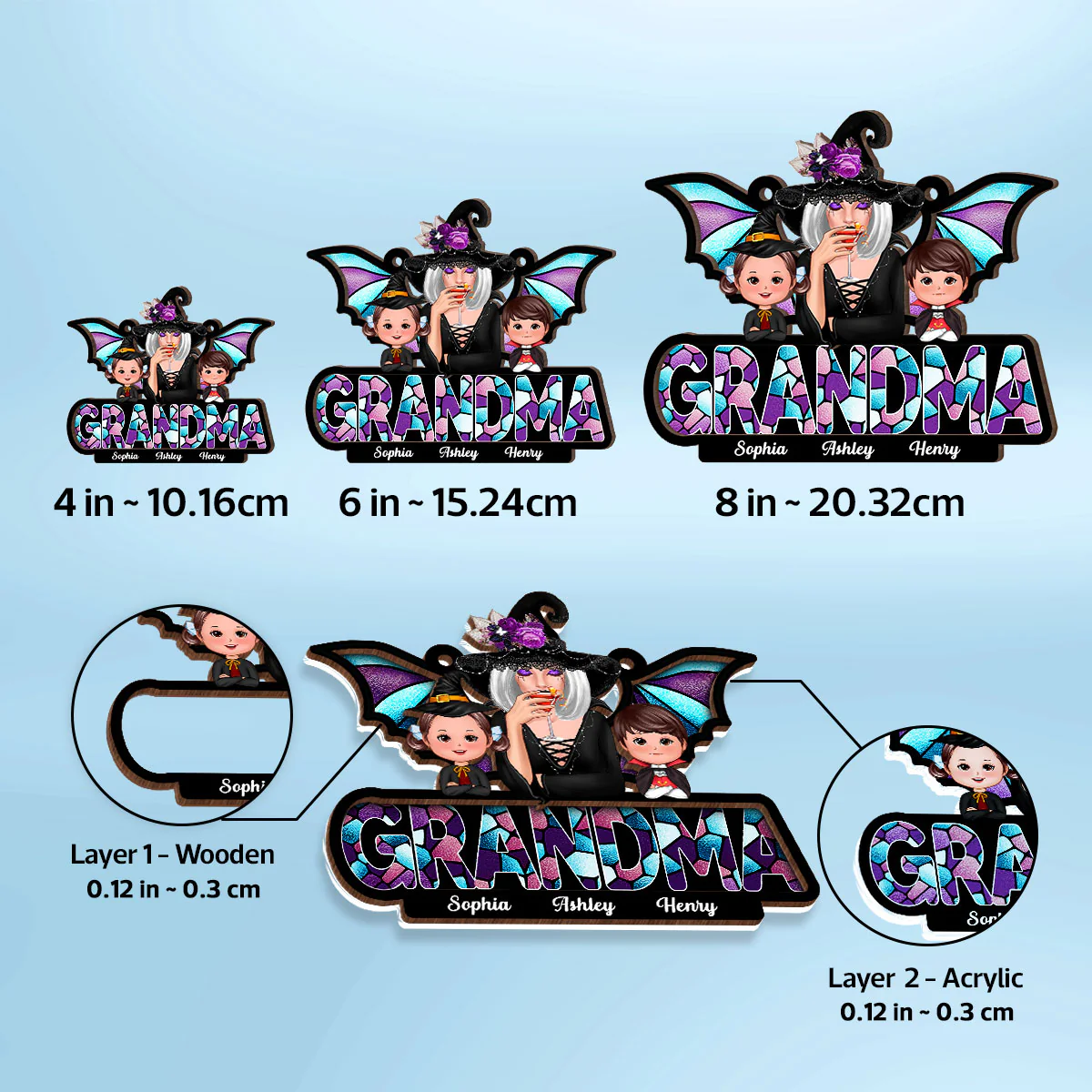 Halloween Grandma And Grandkids On Text Personalized Suncatcher - Image 11