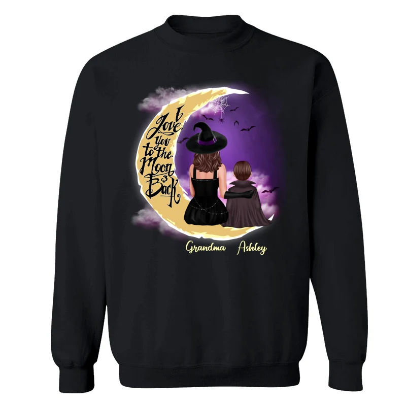 Halloween Grandma & Grandkid On Moon Back View Personalized Shirt - Image 12