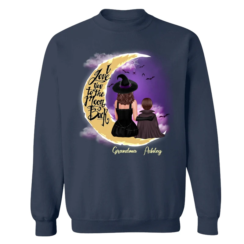 Halloween Grandma & Grandkid On Moon Back View Personalized Shirt - Image 13