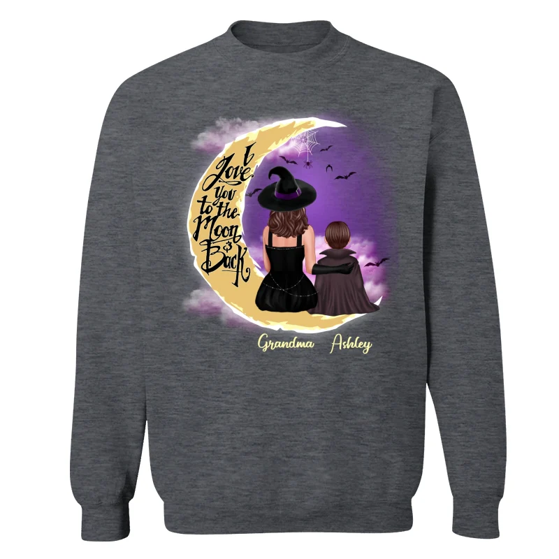 Halloween Grandma & Grandkid On Moon Back View Personalized Shirt - Image 14