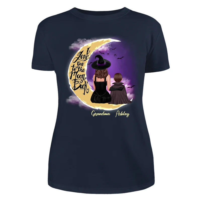 Halloween Grandma & Grandkid On Moon Back View Personalized Shirt - Image 6