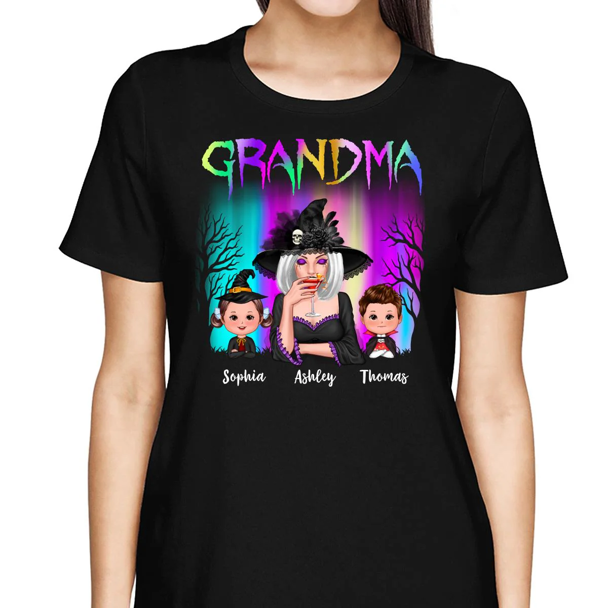 Halloween Grandma Grandkids Aurora Personalized Shirt - Image 2