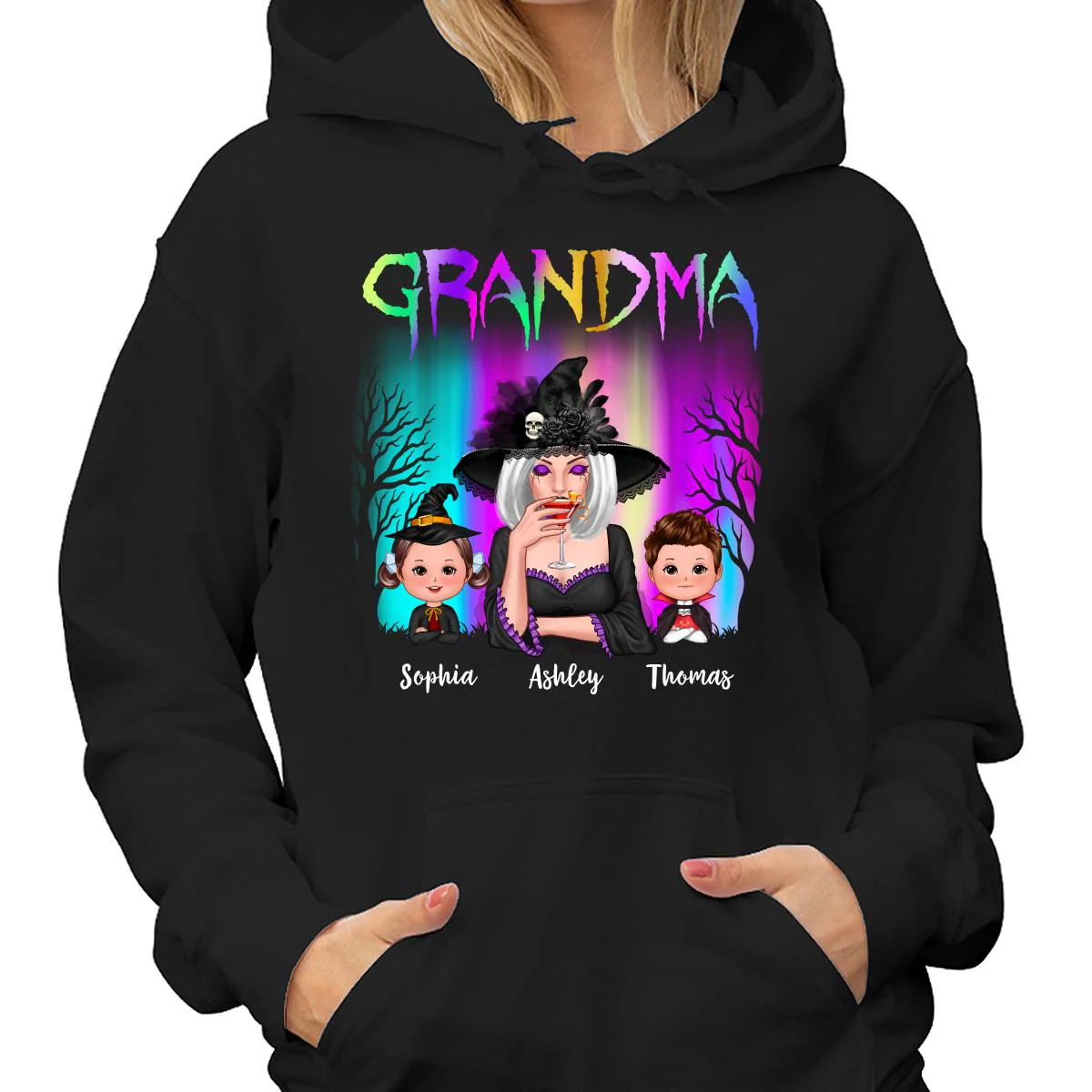Halloween Grandma Grandkids Aurora Personalized Shirt - Image 4