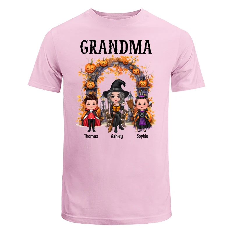 Halloween Grandma Grandkids Pumpkins At Cemetery Personalized Shirt - Image 7