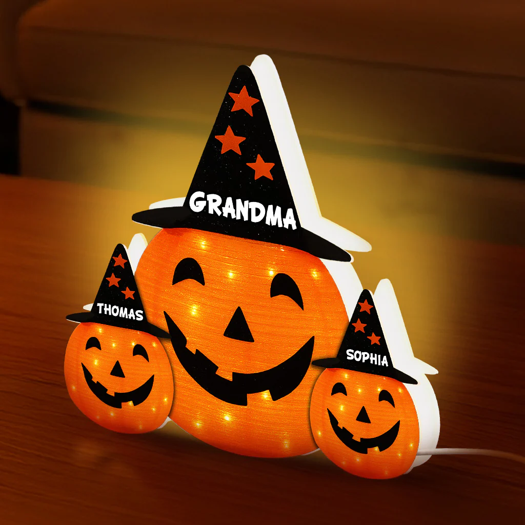 Halloween Grandma Jack O'Lantern Custom Kids Names Personalized LED Light Box - Image 3