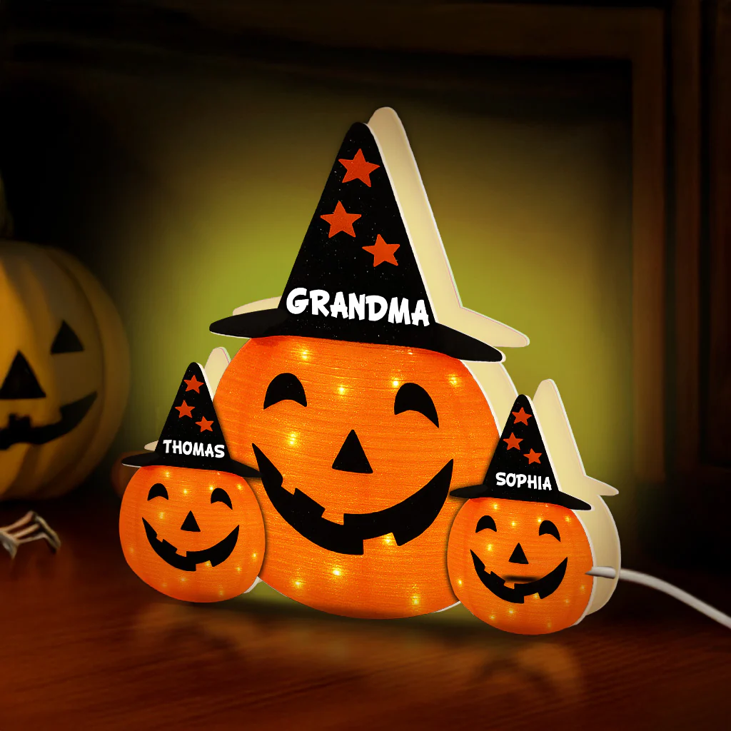 Halloween Grandma Jack O'Lantern Custom Kids Names Personalized LED Light Box - Image 4