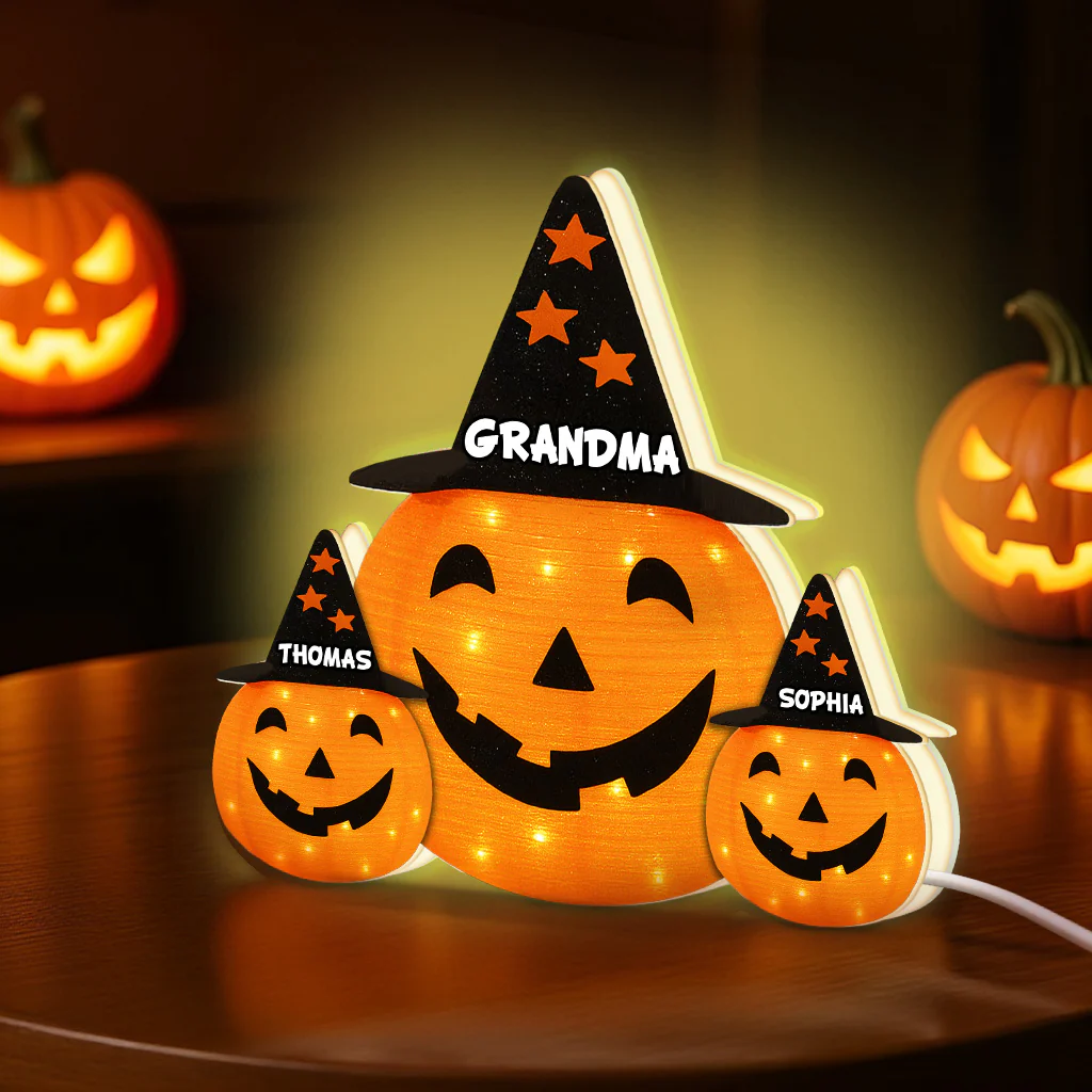 Halloween Grandma Jack O'Lantern Custom Kids Names Personalized LED Light Box - Image 5