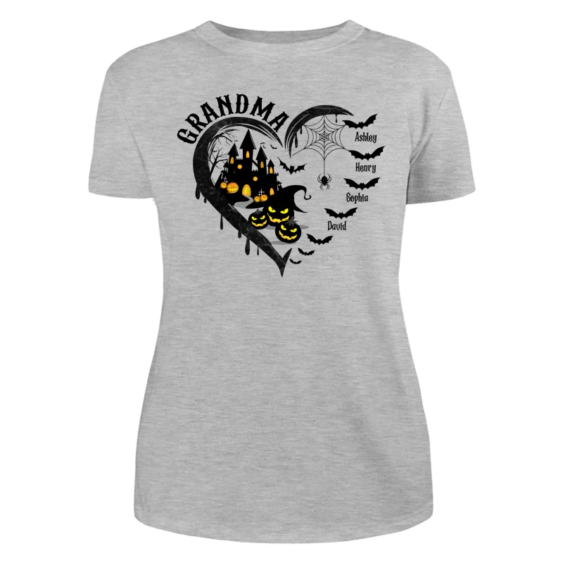 Halloween Grandma Mom Black Bats Heart Personalized Shirt - Image 10