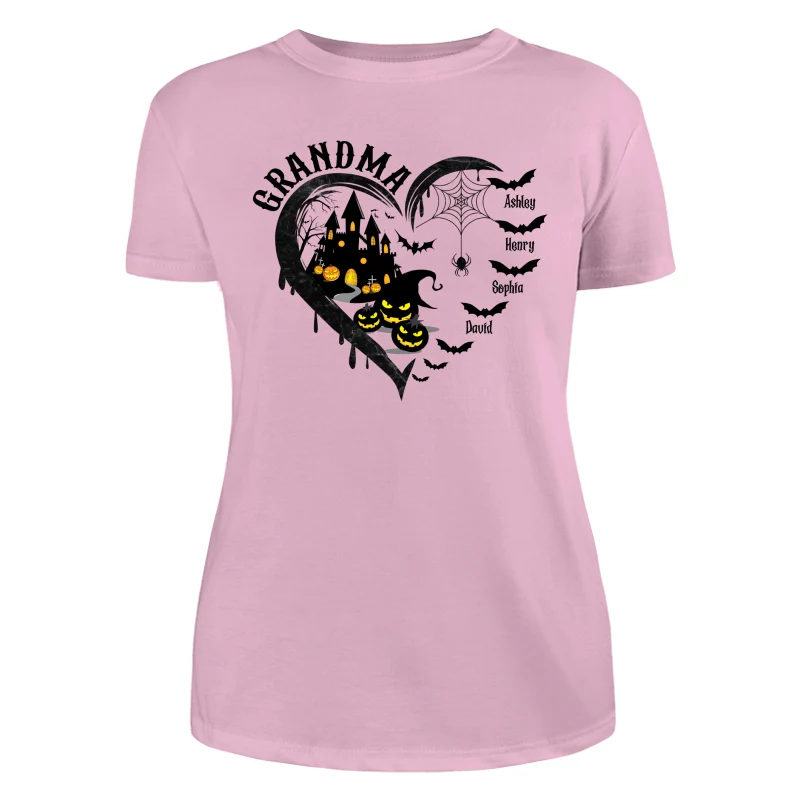 Halloween Grandma Mom Black Bats Heart Personalized Shirt - Image 11