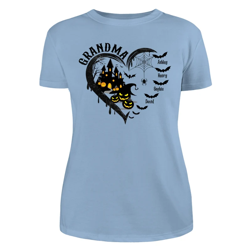 Halloween Grandma Mom Black Bats Heart Personalized Shirt - Image 12