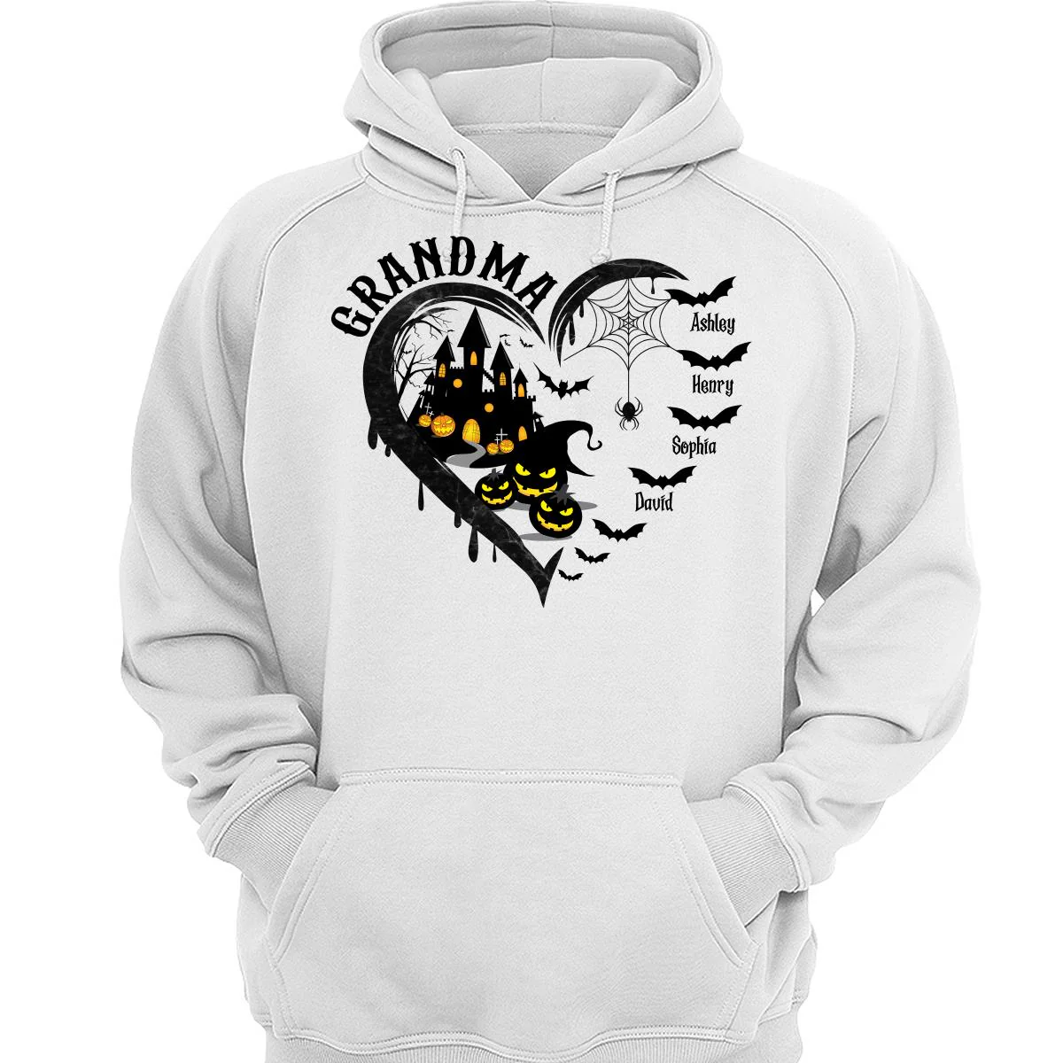 Halloween Grandma Mom Black Bats Heart Personalized Shirt - Image 3