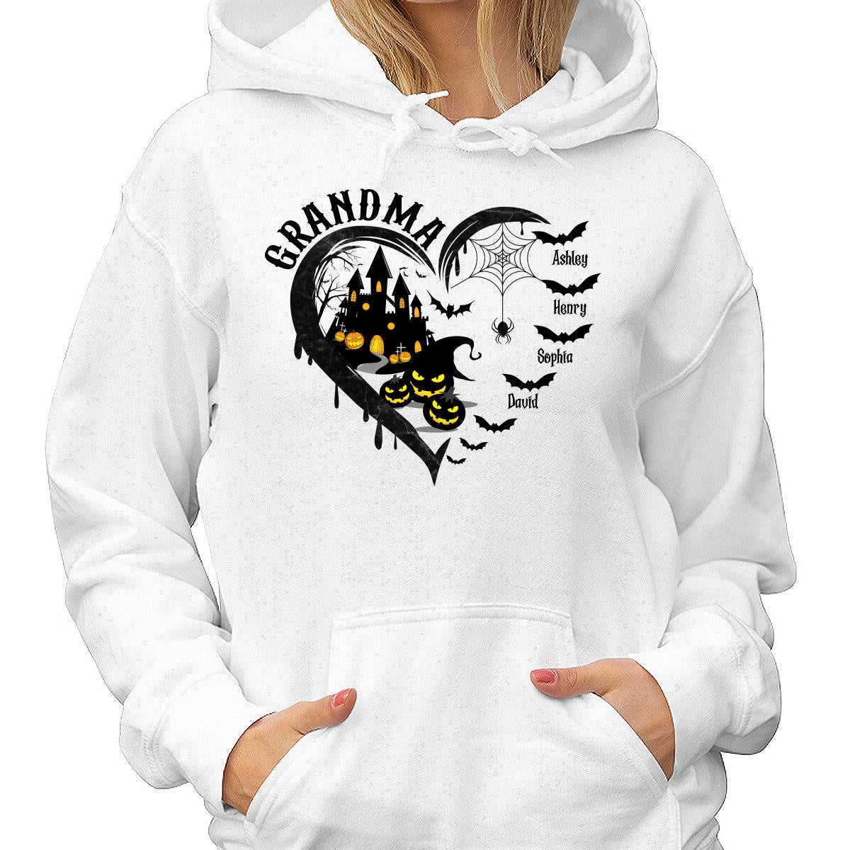 Halloween Grandma Mom Black Bats Heart Personalized Shirt - Image 4